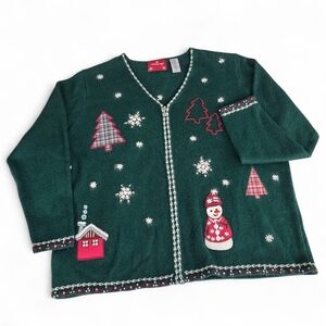 HolidayLodge by Northcrest Green Holiday Christmas Zip-up Cardigan Size 18/20 2X